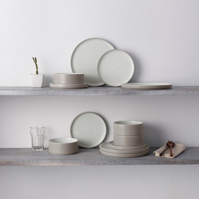 Taupe and White Porcelain 12-Piece Dinnerware Set, Service for 4