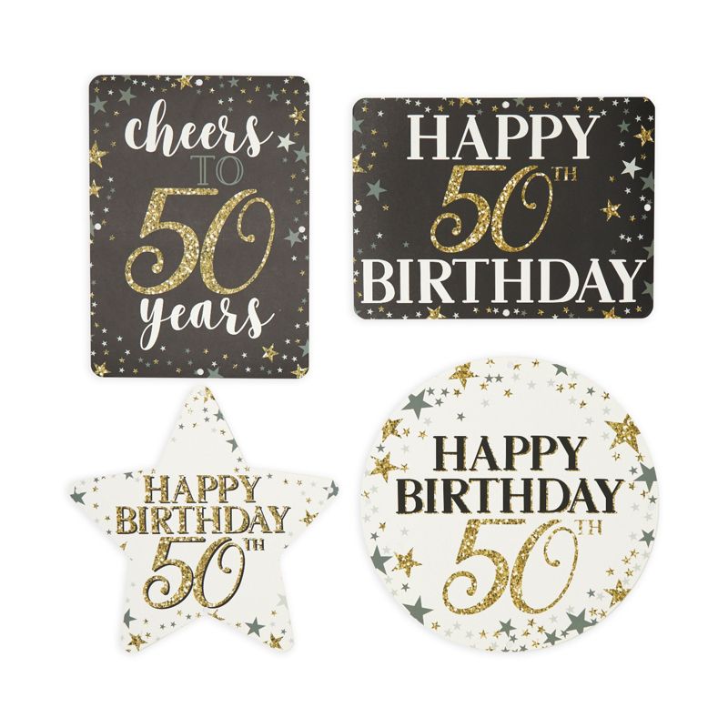 Sparkle and Bash 12 Pack Glitter Black and Gold Party Signs for 50th Birthday Decorations for Men and Women, 5 of 9