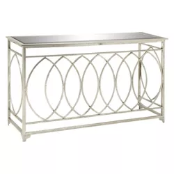 Metal and Mirror Trellis Design Front and Sides Console Table Silver - Olivia & May