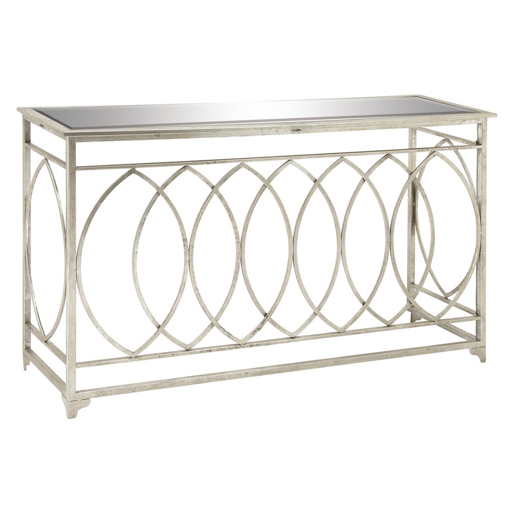 Photos - Coffee Table Metal and Mirror Trellis Design Front and Sides Console Table Silver - Oli