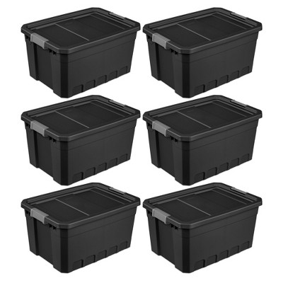 Sterilite 10 Gallon Plastic Stacker Tote, Heavy Duty Lidded Storage Bin  Container For Stackable Garage And Basement Organization, Black, 6-pack :  Target