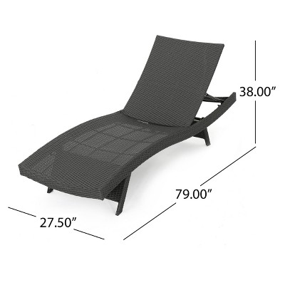 Gray Wicker Armless Outdoor Chaise Lounge with Adjustable Recline