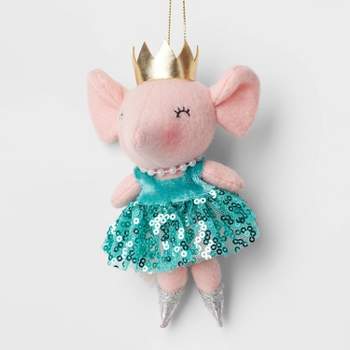 Felt Ballet Dancer Mouse with Sequined Tutu Christmas Tree Ornament Pink/Blue - Wondershop™