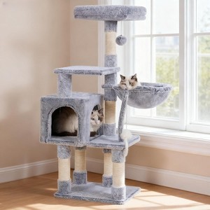 Cat Tower Condo for Indoor Cats, Cat House with Padded Plush Perch, Cozy Hammock - 1 of 4