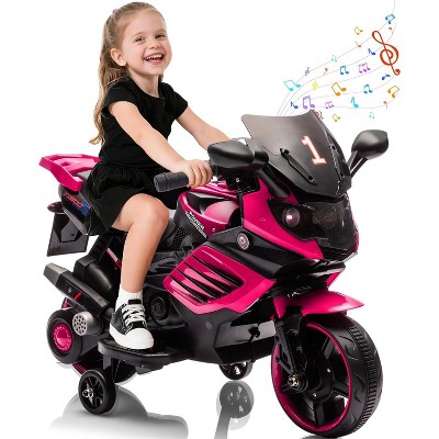 6V Kids Motorcycle,Electric Ride On Car Toy with Training Wheels,Working Headlight,Horn & Music