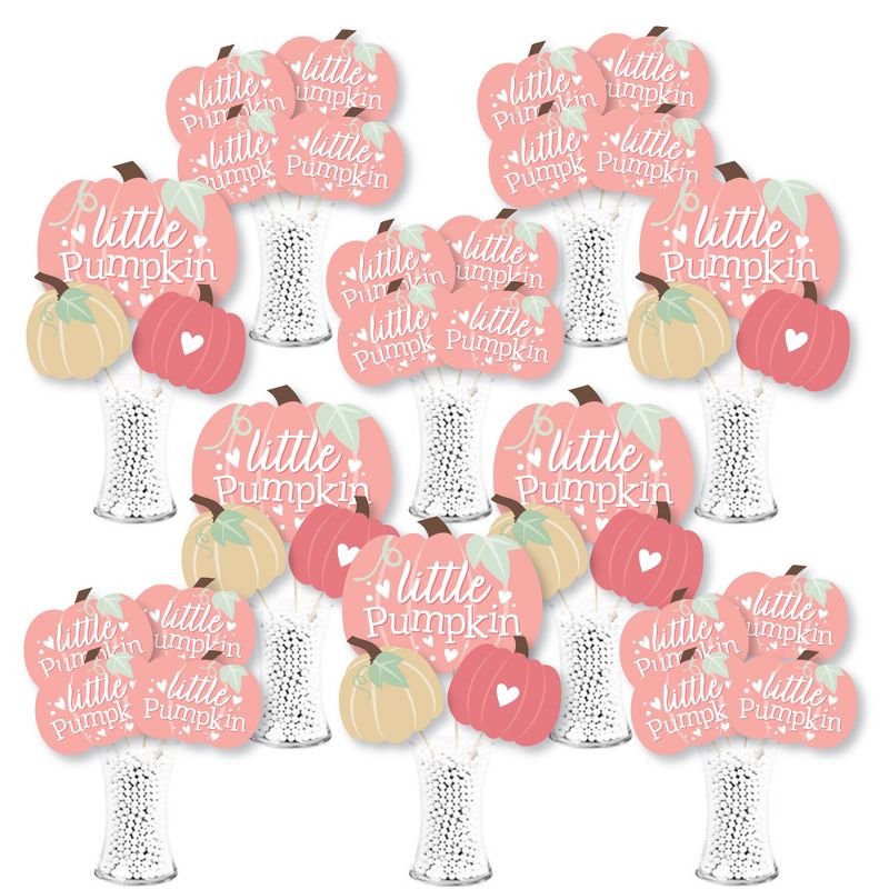Big Dot of Happiness Girl Little Pumpkin - Fall Birthday Party or Baby Shower Centerpiece Sticks - Showstopper Table Toppers - 35 Pieces, 1 of 9