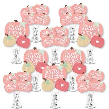 Big Dot of Happiness Girl Little Pumpkin - Fall Birthday Party or Baby Shower Centerpiece Sticks - Showstopper Table Toppers - 35 Pieces