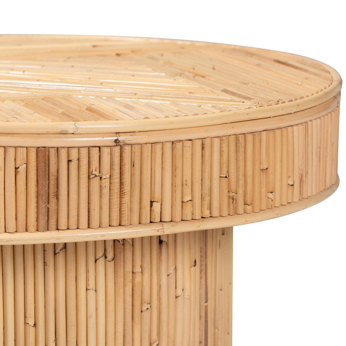 bali & pari Iryna Natural Rattan End Table Light honey: 17.7" High, No Assembly, Round Plywood Frame - thumbnail 3