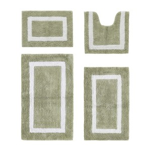 Hotel Bath Rug 100% Premium Cotton Tufted Weave Two Tone Reversible 4 Piece Bathroom Rug Set, Super Soft & Water Absorbent, Machine Washable Bathmat - 1 of 4