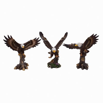 Transpac Large Resin Bald Eagle Set of 3 Decorative Bird Figurines Multicolored Tabletop Decor for Home and Office