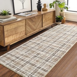 All-Polyester Pearl Velvet Cotton TPR Washable Foldable Back Printed Carpet - Irregular Checkered Design, Easy to Clean - 1 of 4