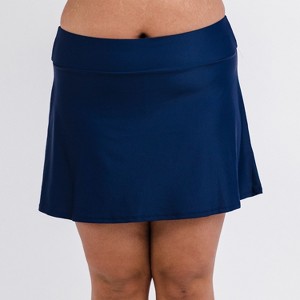 Calypsa Women's Plus Size Chlorine Resistant High Waisted Mini Swim Skirt With Shorts - 1 of 4