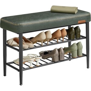 Mid-Century Modern Storage Bench with 300 lb Capacity - Synthetic Leather Shoe Rack Bench for Entryway, Durable & Stylish - 1 of 4