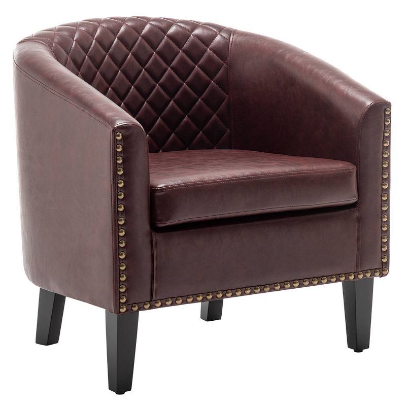  Tufted Faux Leather Barrel Club Chair - Kinwell, 1 of 11