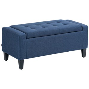 GlasFlength Ottomans and Benches Storage Ottoman Linen Upholstered Storage Bench with Lift Top and Button Tufted for Bedroom, Blue, 37"*12.6"*16.5" - 1 of 4