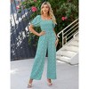 Whizmax Women's Summer Smocked Jumpsuits Casual Square Neck Short Sleeve High Waist Wide Leg Rompers with Pockets - 2 of 4