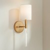 Possini Euro Design Modern Wall Light Sconce Warm Brass Hardwired 5" Fixture Clear Acrylic White Fabric Shade for Bedroom Bathroom - 2 of 4