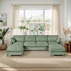 INFURNIC Sofas Modern Corduroy Modular Sectional Sofa U Shaped L Shaped Convertible with Pillows for Living Room, Green, 121.26"*31.69"*32.68" - 1 of 4