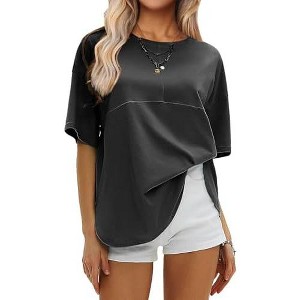 EXLURA Womens Summer Oversized T Shirts Crewneck Loose Workout Short Sleeve Blouse Tops 2025 Y2K Casual Athletic Basic Tee - 1 of 4