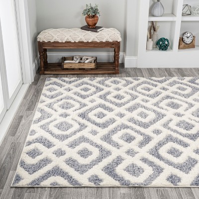 Cream and Gray Trellis High-Low 3x5 Area Rug