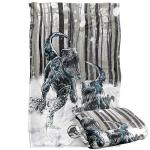 Kids' Jurassic World Jurassic World: Dominion Forest Hunt Raptors Silky Touch Blanket White 36X58 - 1 of 4