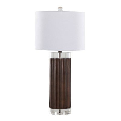 Brown Lustre Polyresin Table Lamp Set with Off-White Linen Shade