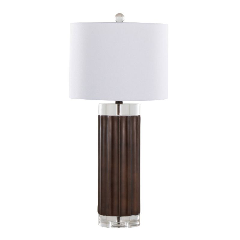 LumiSource (Set of 2) Cylinder Fluted 29.25&#34; Contemporary Accent Lamps Brown Polyresin Clear Crystal and White Shade from Grandview Gallery, 2 of 8