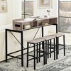 59" 4-Piece Bar Table and Chairs Set, Dining Table with 3 Bar Stools Breakfast Table Set with Power Socket LED Light - 2 of 4