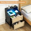 Whizmax Rattan Nightstand with Charging Station and LED Lights, Bedside Table with 2 Storage Rattan Drawer, for Living Room, Bedroom, Dorm, Black - 4 of 4