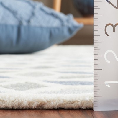 Ivory and Grey Geometric Wool Handmade Runner Rug