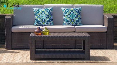 Seneca Chic Chocolate Brown Faux Rattan Outdoor Coffee Table