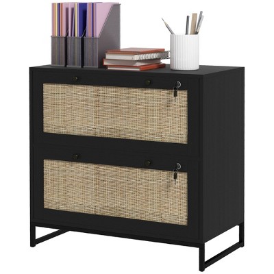 Munora Locking 2-Drawer File Cabinet with Adjustable Hanging Bar, Boho Style Storage for Letter/A4/Legal Files, Black