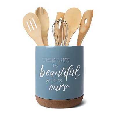 Elanze Designs Beautiful Life Sky Blue X-Large Cork Bottom Kitchen Utensil Holder