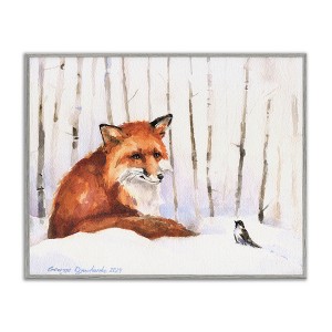 Stupell Industries Meeting of Fox And Sparrow Framed Giclee Art, Gray, 20" x 16" - 1 of 4