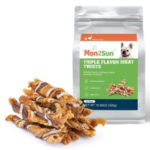 MON2SUN Dog Treats, Triple Flavor Jerky Twist Sticks, 5-7 Inch Chicken Duck and Codfish Sticks Chews for Small Dogs - 1 of 4