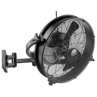 Mule 18 Inch Adjustable Outdoor Wall Mounted Fan with Omni-Reach Extended Arm, 3 Speeds, Damp Rated Adjustable Airflow, Matte Black