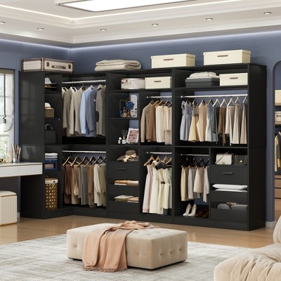 Aheaplus 72"-108" Closet System with Drawers and Hanging Rods, Freestanding Walk-in Closet Organizer System