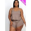 Slickblue Plus Size Ribbed Strappy Top and Shorts Set - Drawstring Waist, Stretchy Knit, Taupe/Green Bay, Size 1XL-3XL - 3 of 4