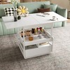 Modern Coffee Tables for Living Room, LED Coffee Table, Storage Coffee Table, Wood Center Table with 2 Drawers and Open Side Shelf, White - 2 of 4