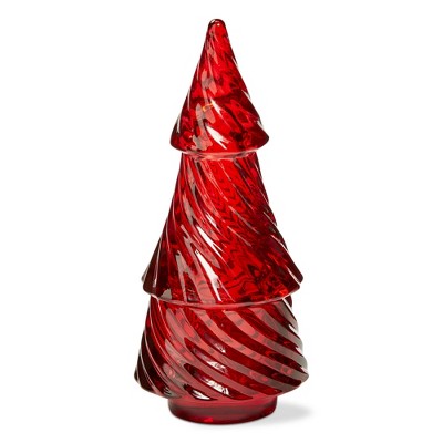 TAG Christmas Glass Twist Tree Tealight Candle Holder Red, 6.25 inch