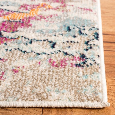Light Blue and Orange Abstract Rectangular Synthetic Area Rug