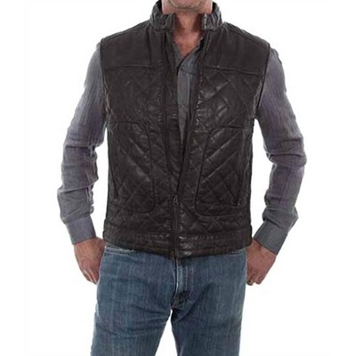 Men's 's Lambskin Leather Black Vest - Scully