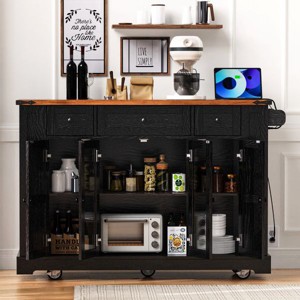 YOOCOZZ Farmhouse Wood Kitchen Cart with Socket, Hidden Wheels, Storage Racks and Drawers - 1 of 4