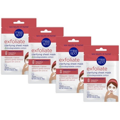 Miss Spa Exfoliate 100% Cotton Biodegradable Sheet Mask - 4pk/0.56 fl oz