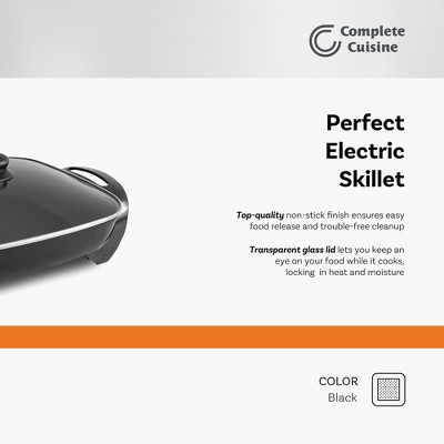 12-Inch Black Non-Stick Electric Skillet with Glass Lid
