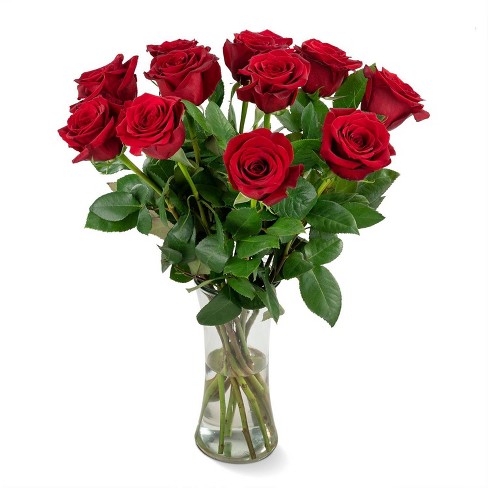 Dozen Fresh Cut Red Roses With Vase : Target