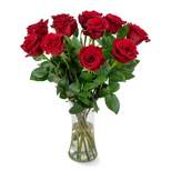 Dozen Fresh Cut Red Roses with Vase