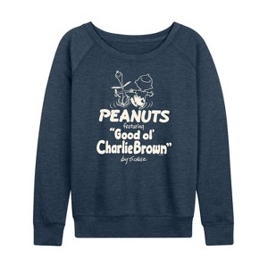 Women's - Peanuts - Good Ol Charlie Brown Lightweight French Terry Wide Neck Long Sleeve Shirt - 1 of 4