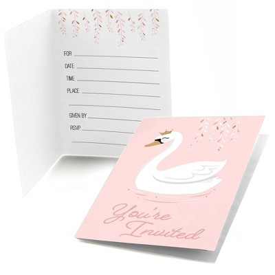 Big Dot of Happiness Swan Soiree - Fill In White Swan Baby Shower or Birthday Party Invitations (8 count)