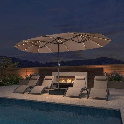 PURPLE LEAF 15ft Patio Market Umbrella and Base Double-Sided Rectangle Outdoor Table Sun Umbrellas with Crank